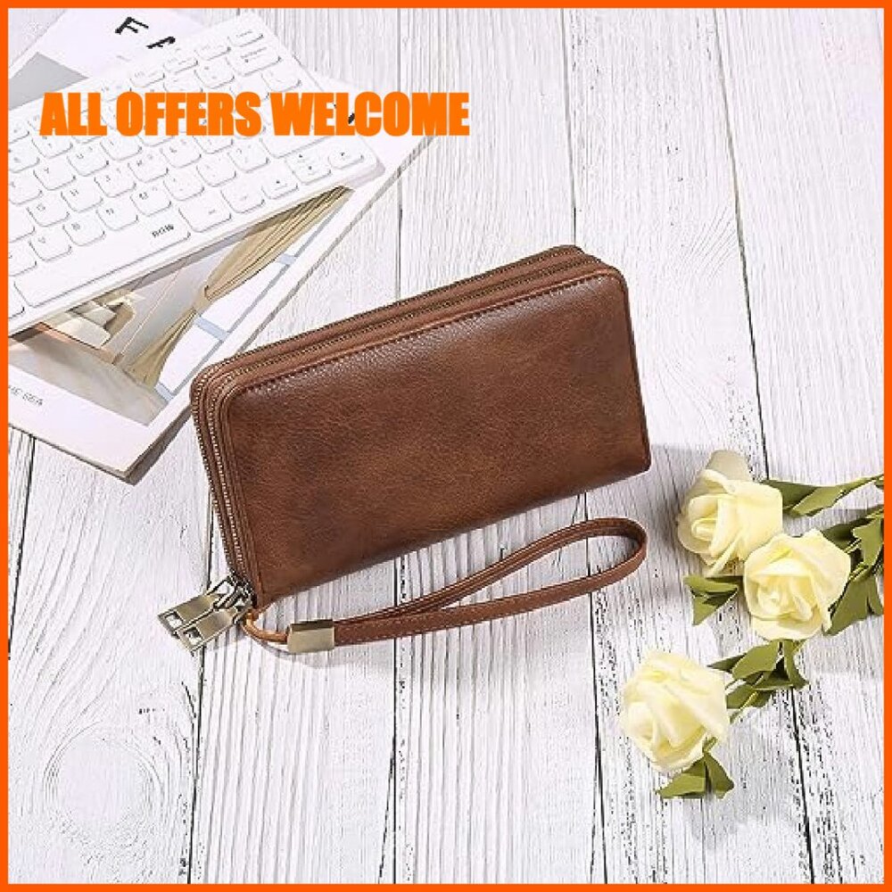 Large Capacity RFID Blocking Leather Clutch Wrist… - image 3